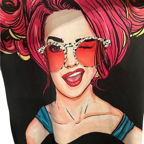 Fashion Nova Black Tee with Pink and Yellow Graphic - Picture 2 of 6